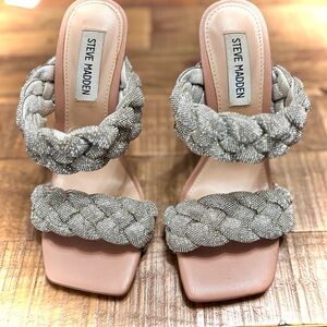 NWT Steve Madden Heeled Sandals with Silver Braided Straps